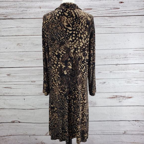 Chico's Travelers Brown Paisley Slinky Button Front Long Sleeve Dress Size 3 - Picture 13 of 13